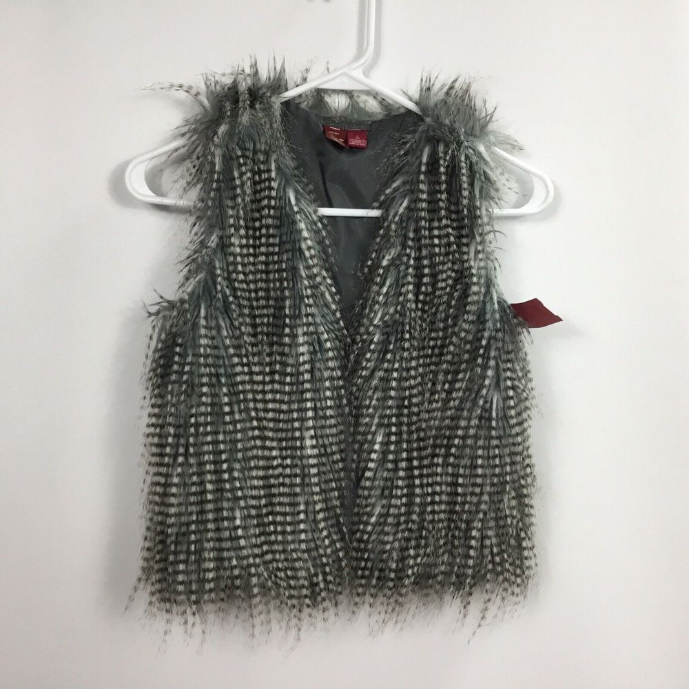 Arizona Jean‎ Co feather vest Black grey Spotted Print Womens Size Small 7/8